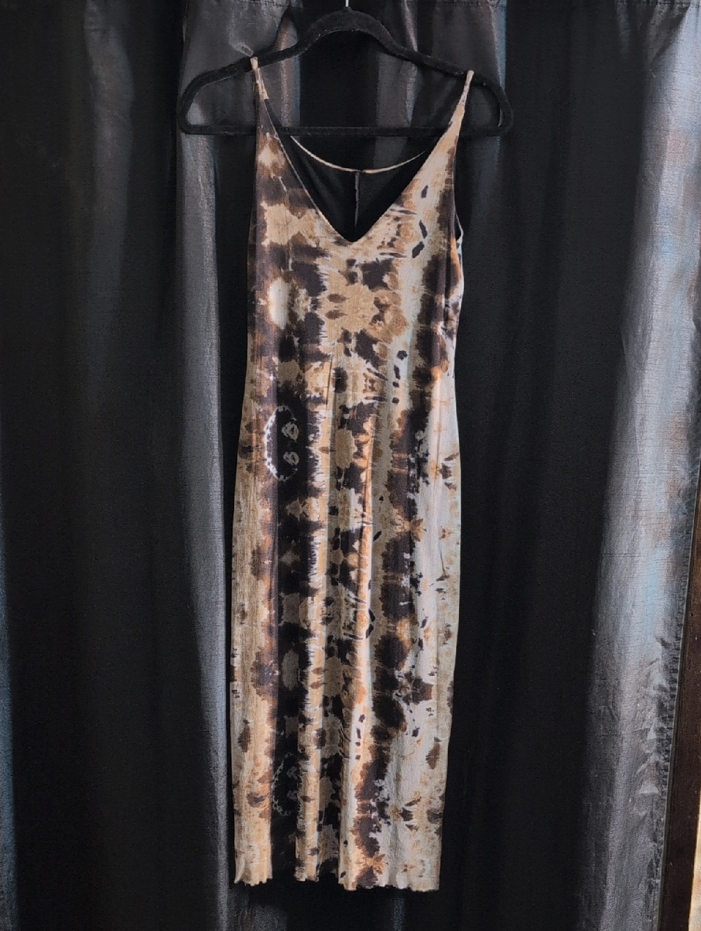 Tie-Dye Slip Maxi Dress in Brown and Black